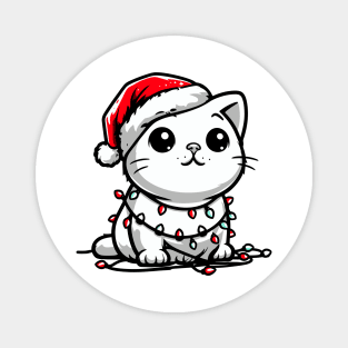 Cute Christmas Cat Santa Hat Christmas Lights Adorable Magnet